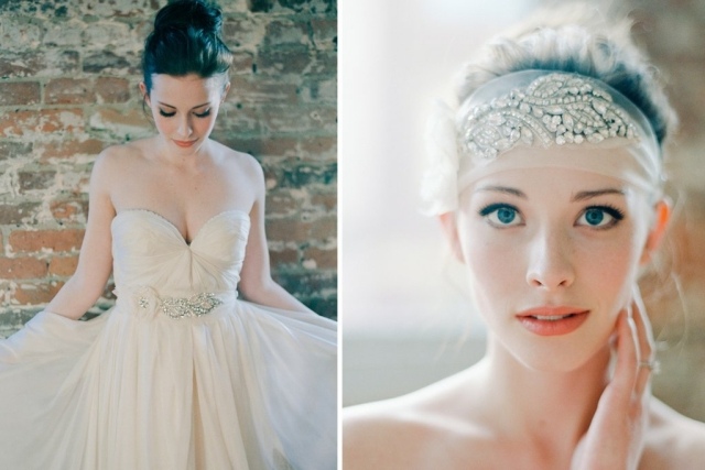 Retro-elegantná svadobná čelenka zdobená kamienkami páska na vlasy vyrobená z tenkej hodvábnej textílie-úžasné-svadobné šaty mimo ramien