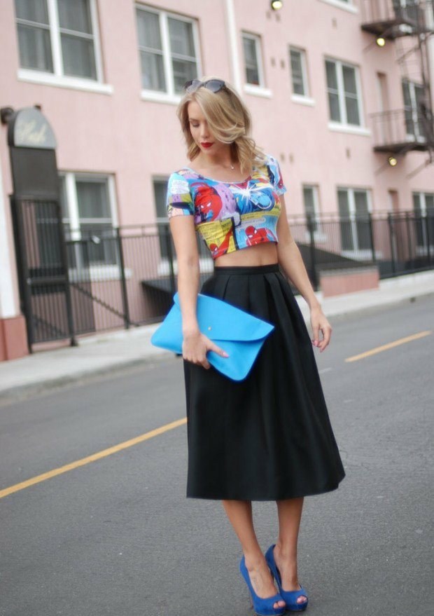 Čierna, polodlhá sukňa s farebným vrchom sukne čierne riasenie tri štvrtiny dámska móda