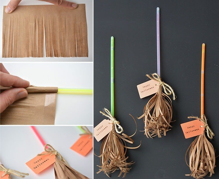 Halloween drotár s papierom - zástrčka metly čarodejnice Halloweenske drotárstvo s papierom -inštrukcie-čarodejnica-metla-vyrobte si-koktaily