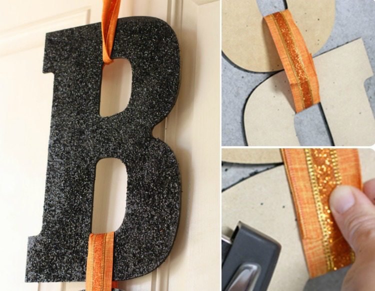 Dekorácia dverí s ozdobnými písmenami na Halloween halloween-drotár-papier-návod-dekorácia-písmená-dvere-ozdoba-trblietky