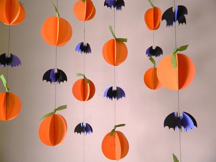 Halloweenske ručné práce s papierom - girlandy s tekvicami a netopiermi vyrobené z papiera Halloweenske drotárstvo s papierom -inštrukcie-nápady-girlane-ku% cc% 88rbis-bat