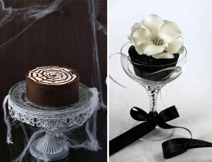 torta-halloween-svadobná sprcha-dekorácia-nápady-pavučina-vyrobená z bavlnenej látky