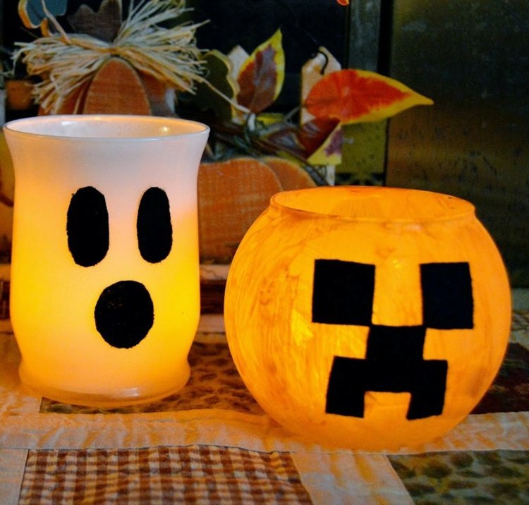 halloween dekorácia diy lampáš žltá farba papier tvár tekvica