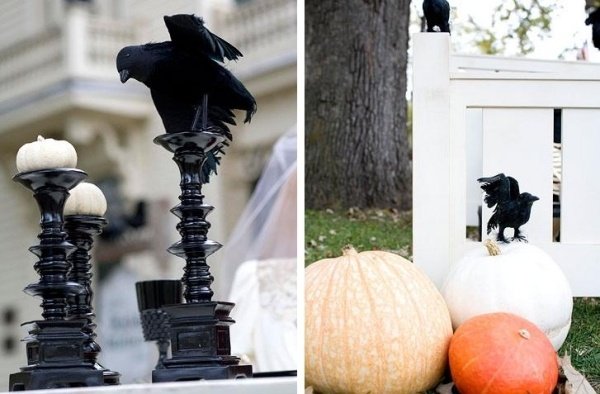 Záhradná tekvicová lampa Black Raven Halloweenská dekorácia s kostlivcami