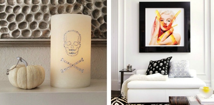 nápady halloween dekorácia sviečka lebka deco trblietky hodiť vankúše merilyn monroe
