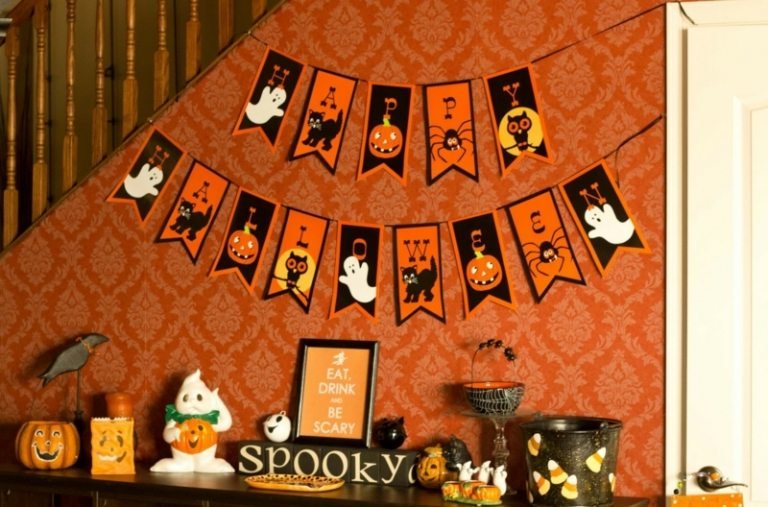 halloween dekorácie nástenná dekorácia vlajka veniec komoda