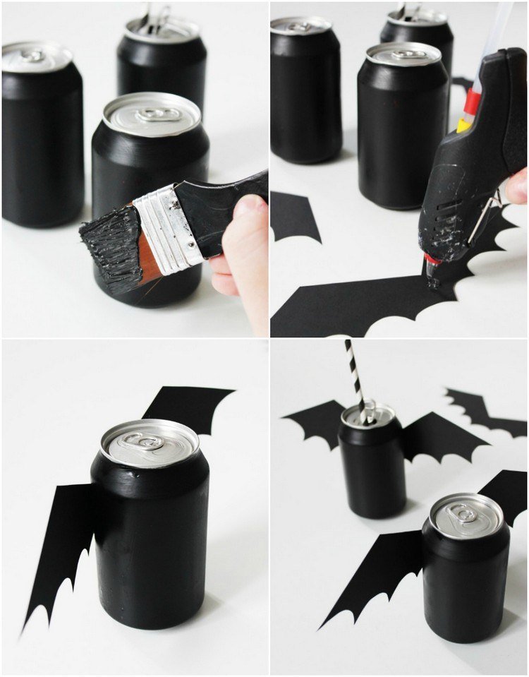 Nápad na dekoráciu - netopierie nápoje na Halloween halloween-drinky-dekoracia-napady-napoje-plechovky-malovanie-netopiera-kridla-lepenie