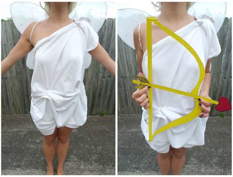 halloween-kostýmy-urob si sám-šaty-anjelské-kostýmové-listy-kartón-luk-šíp-amor