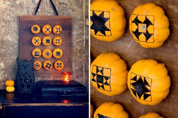 Mini tekvicové nápady na výzdobu steny, obrazy na fixky Mini tekvice, geometrické motívy, nápady na dekoráciu stien, maľby špendlíkovým fixom