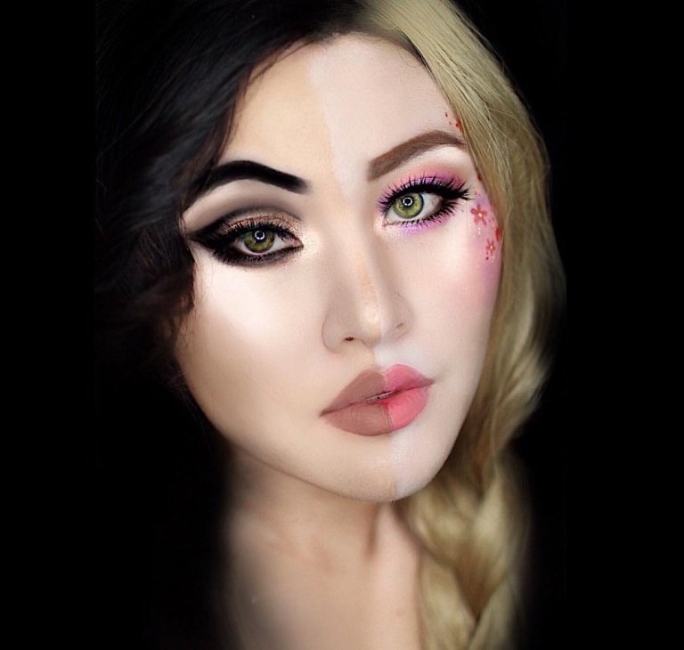 Tvár princeznej s kvetmi z rozprávky Šípková Ruženka inšpirovaná líčením