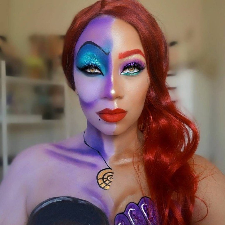 Polovičný make-up inšpirovaný spoločnosťou Disney, morská víla Ariel a make-up Ursula