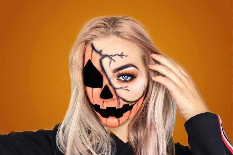 Tekvica na tvár nápady na líčenie pre ženy na Halloween