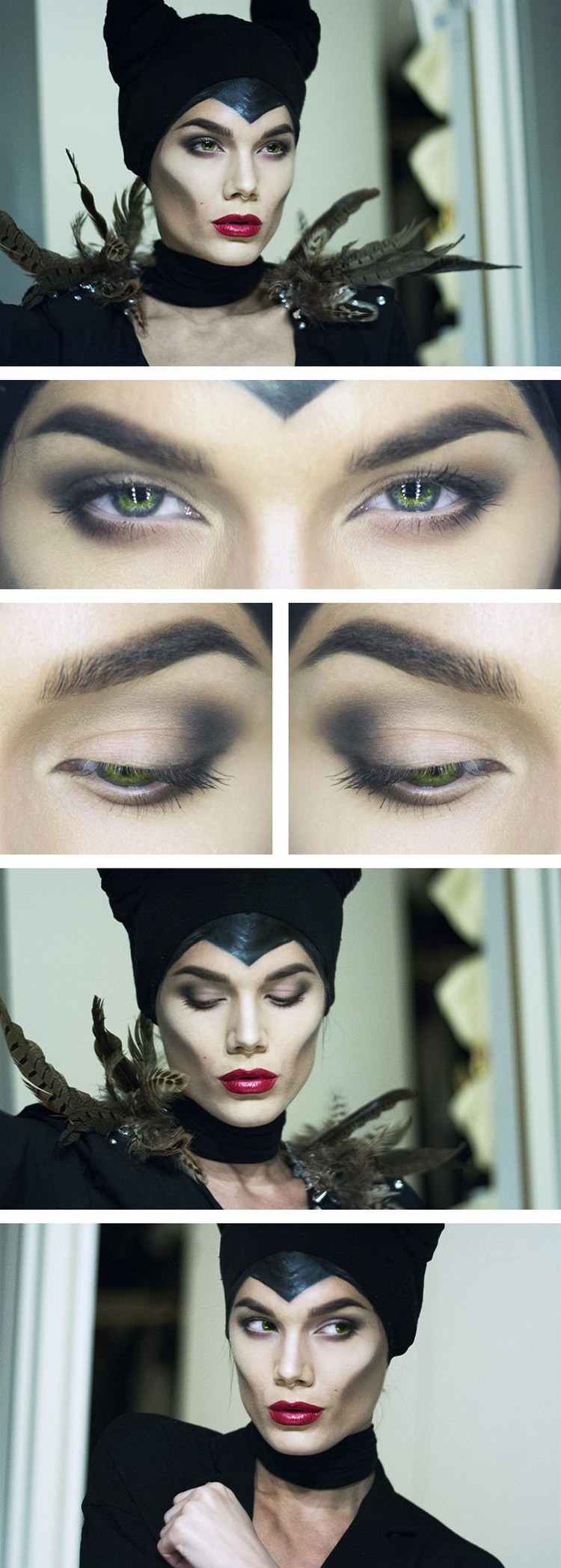 Maleficent makeup - zvýrazňuje lícne kosti a čelo halloween-make-up-nápady-zlomyseľné-lícne kosti-čelo