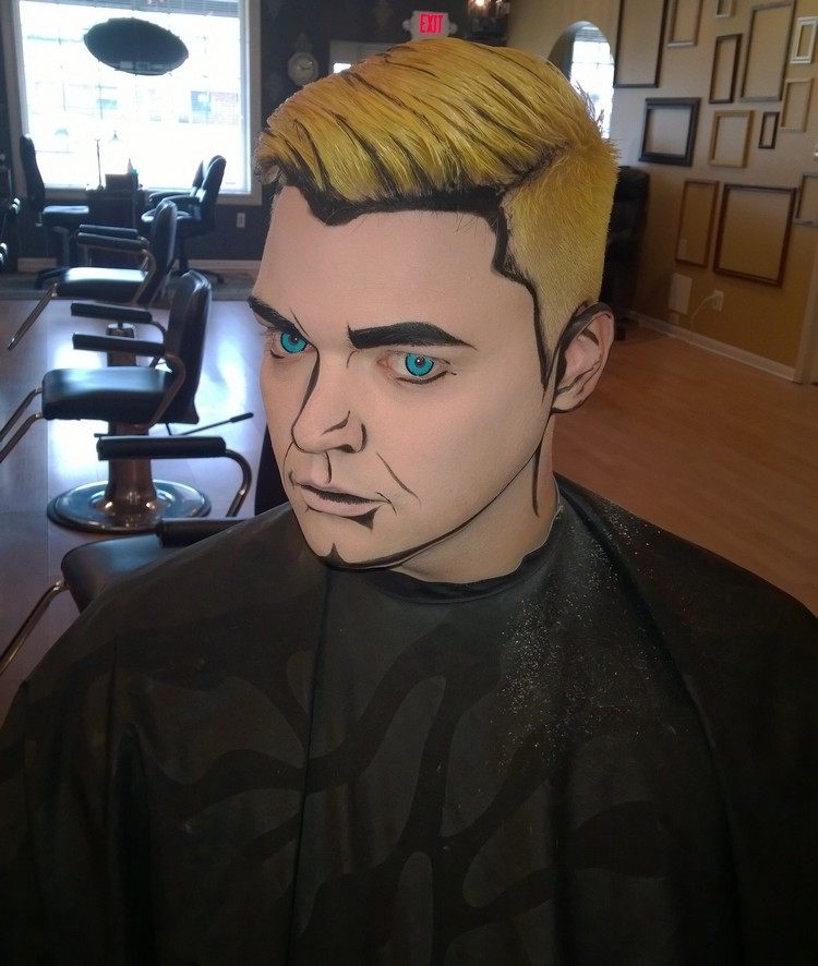 Pánsky make-up ako z karikatúry Halloween nápady líčenie muži-karikatúra-artiges-maekup