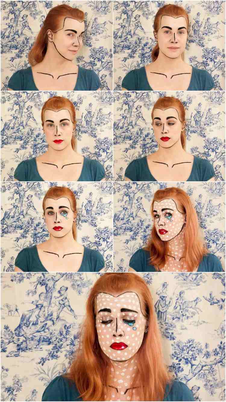 Kreslená postavička Halloween make -up - návod halloween-makeup-nápady-kreslená-postavička-návod-líčenie tváre