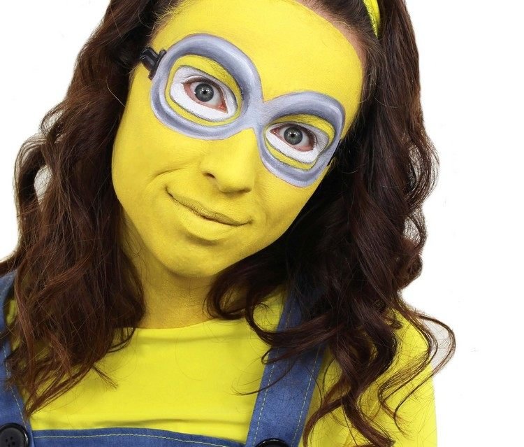 žltý minion - líčenie tváre a kostým halloween-make-up-nápady-tvár-prisluhovač-kostým