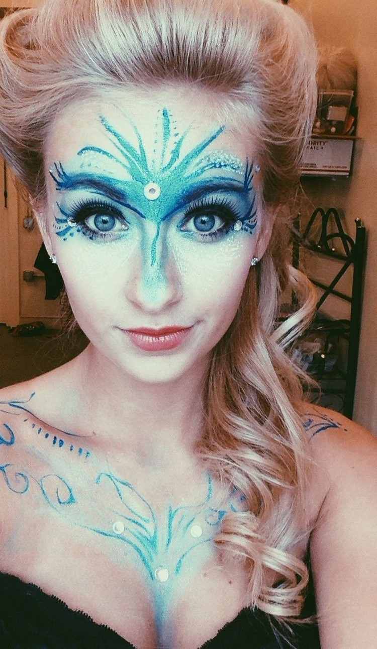 Frozen Elsa s maskou na líčenie halloween-make-up-nápady-ľadová kráľovná-elsa-maska