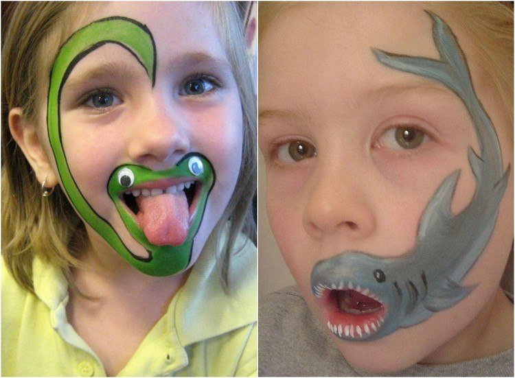 Motívy hada a žraloka na tvári dieťaťa halloween-makeup-nápady-deti-had-žralok-ústa
