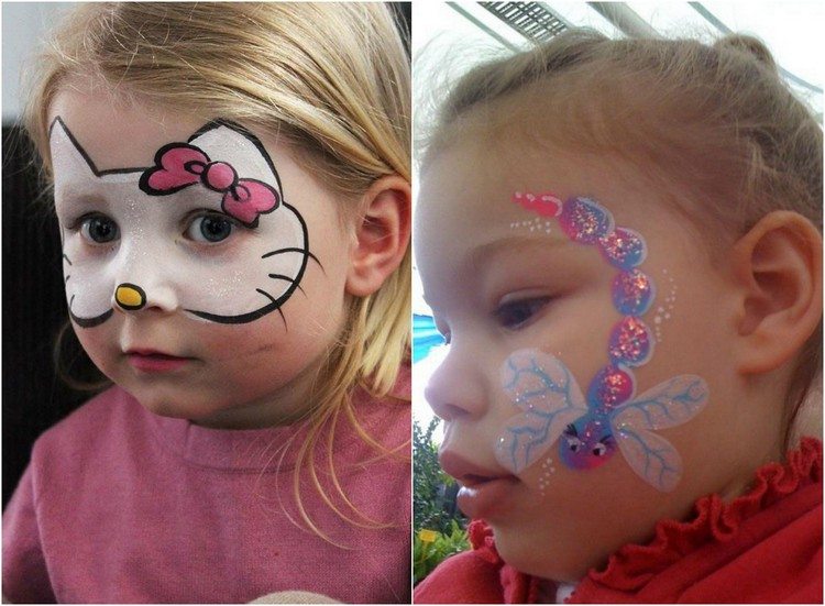 Hello Kitty maska a vážka na líca halloween-makeup-nápady-deti-dievča-hellow-kitty-vážka
