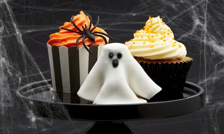 halloween muffiny dekorácia strašidelný pavúk duch maslový krém