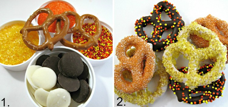 Praclíky obložíme posypom cukru Halloween party jedlo-nápady-posypanie cukrom-oranžovo-žltá