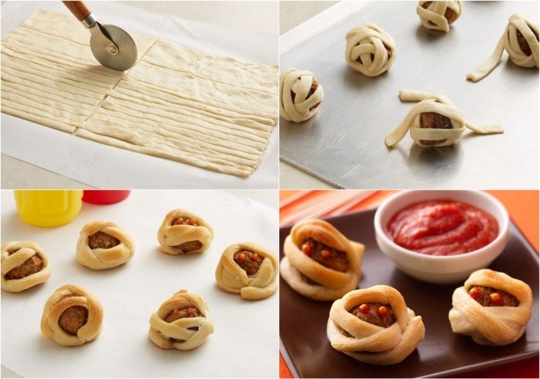 halloween recepty výdatné s mini fašírkami a lístkovým cestom