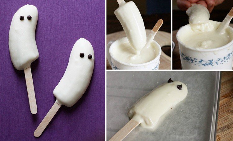 halloween-recepty-jedlo z prsta-sladké-banánové-strašidlá