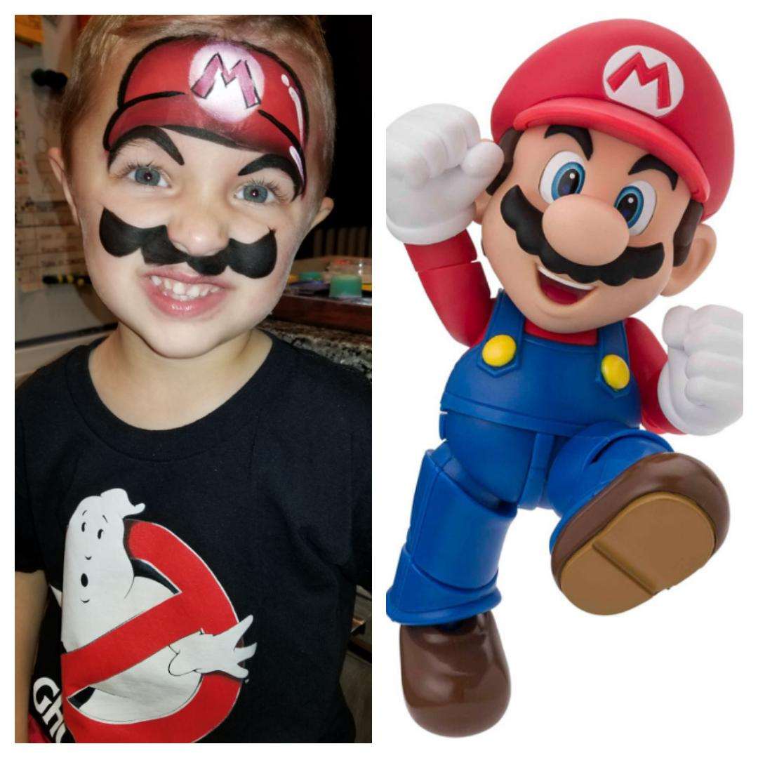 Super Mario vousový make-up pre deti v Mardi Gras