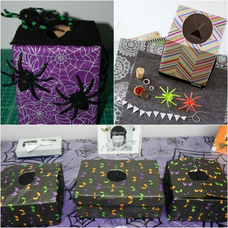 Z prázdnych kartónových škatúľ ľahko vyrobíte hororovú škatuľu halloween-hry-horrobox-spider-kozmetika-vreckovka-tkanina-tkanina-krutit-ocami