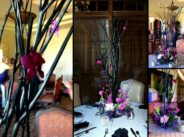 Stolová dekorácia s orchideami na svadbu na Halloween dekoračné vetvy robia orchidey sami