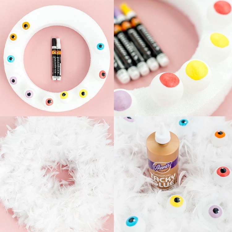 Dekorácia dverí na Halloween s pokynmi drobných očí