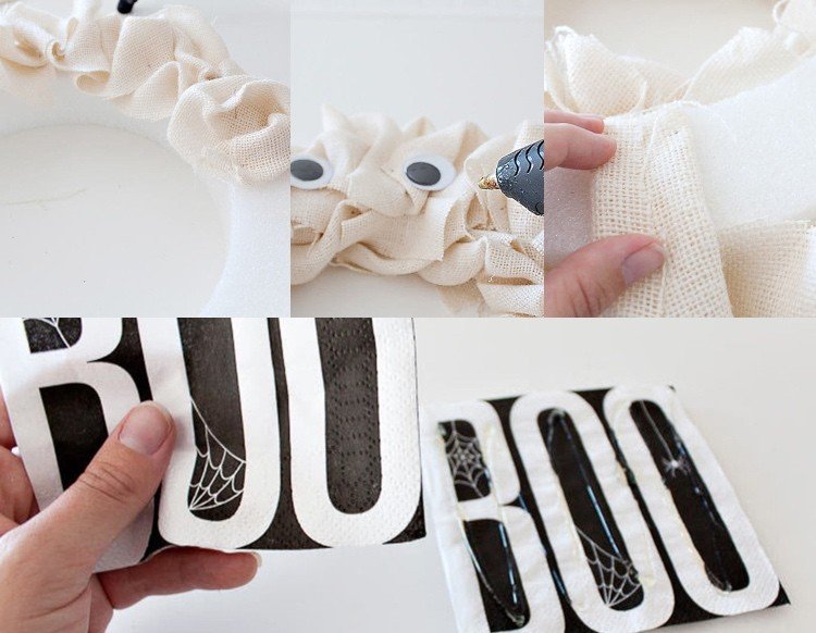 Vyrobte si duchový halloweensky veniec z úlomkov látky a lepenky