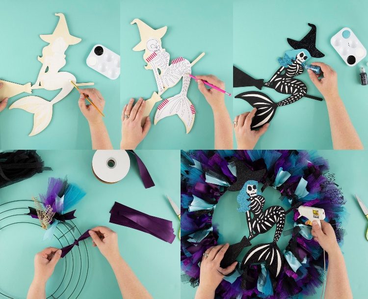 Vyrobte si veniec na dvere s čarodejnicou Návod na Halloween s deťmi