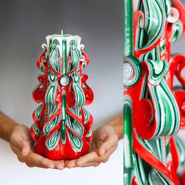 Stĺp-sviečka-rezba-zdobenie-vianočné farby-originál-darčekový-stôl-dekorácia