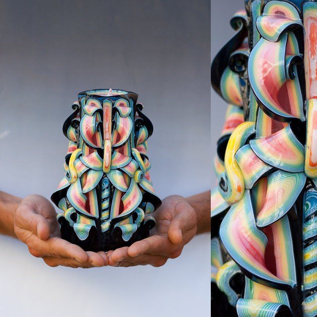 dekoratívne-sviečky-ručne vyrezávané-moderné-farebné-kombinácie-dekorácie-nápady