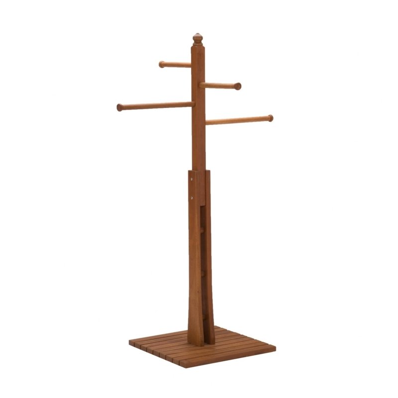 vešiak na uteráky vyrobený z dreva, eukalyptový tmavý stojan, nápad, kúpeľňa