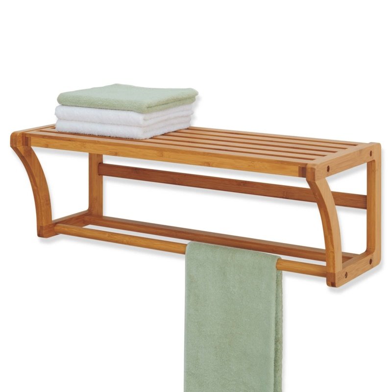 držiak na uteráky vyrobený z drevených policových policových pásikov bambus