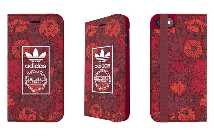 červené puzdro na mobil potiahnuté látkou a logom obal na mobil-nový-iphone7-látka-červená-adidas-kvety