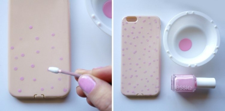 obaly na mobilný telefón-dizajn-nápady-ružové-ružové-bodky-laky na nechty