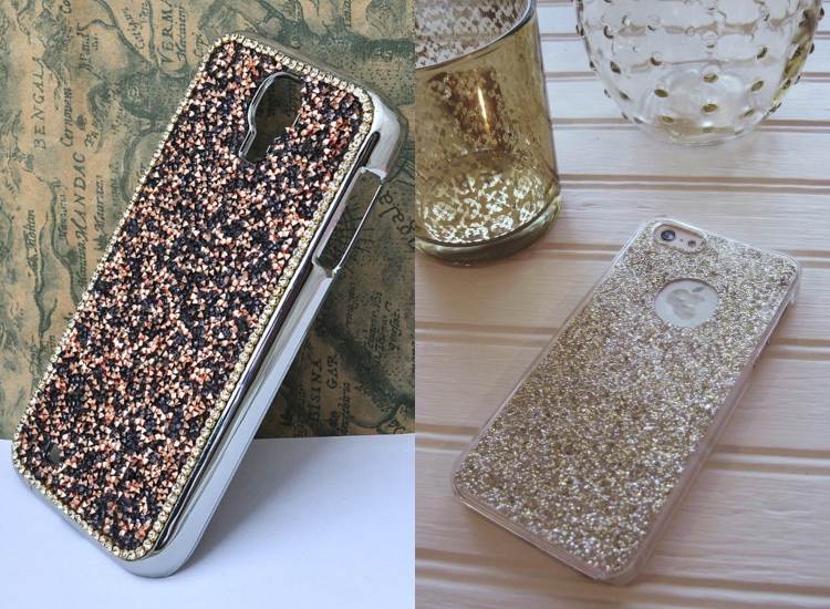 obal na mobilný telefón-dizajn-svojpomocne-trblietky-zlato-bronz-čierna