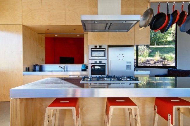 Kuchyňa Bezúchytkový ostrov na varenie Odsávač pár Digestor z nerezovej ocele Červená zadná stena Dublin Street House