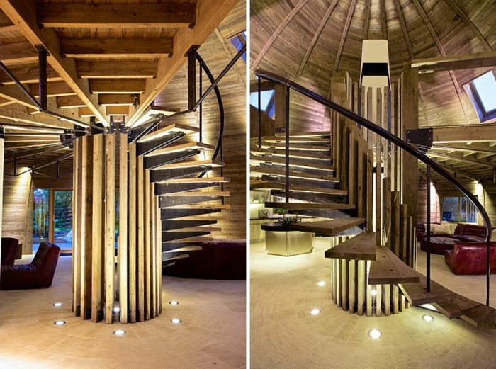 točité schodisko dom kupola drevo svetlík dizajn obývacia izba