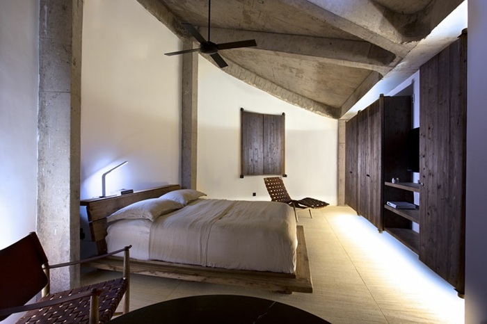 dom tvar valca spálňa posteľ skriňa moderná