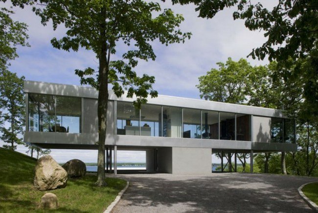 House Glass Steel View Forest Ocean New York Pozrite sa na lesný oceán v New Yorku modernú minimalistickú architektúru