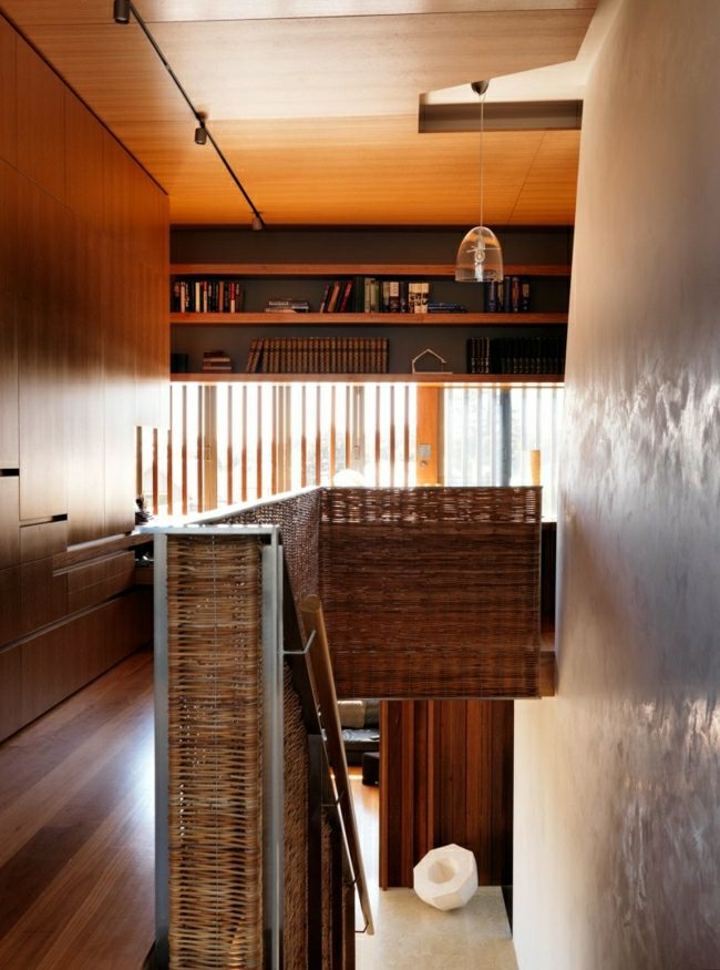 moderný interiérový dizajn drevené obklady police stena Drevené obklady police nástenné bambusové schodiskové zábradlie