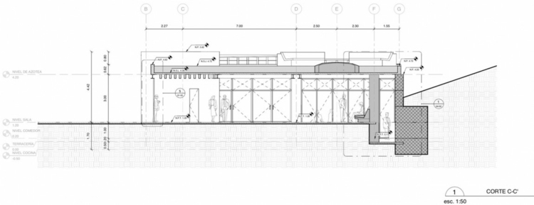 materiály recyklovaný dom architektúra bočný pohľad na úroveň dizajnu kopca
