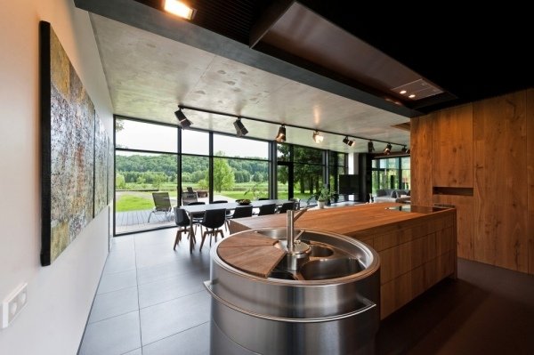 domová oceľ v dreve vyzerá moderný dizajn kuchyne