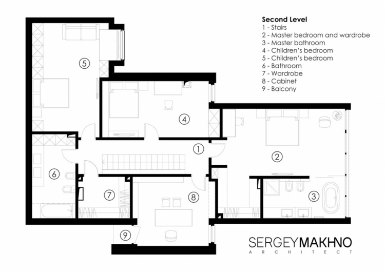 dizajn domu prízvuk polica pôdorys druhé poschodie spálňa kúpeľňa kancelária