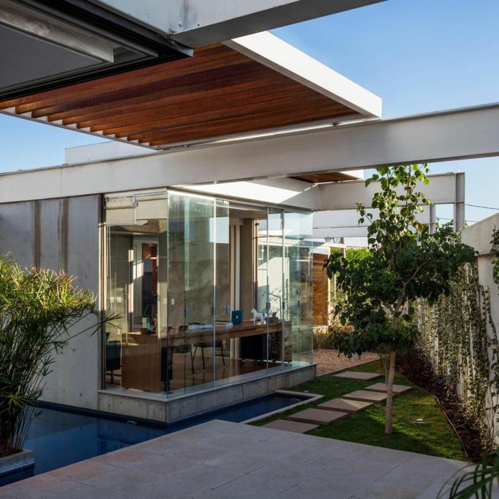 dom obytná štruktúra kancelária výhľad záhrada trávnik okno pergola