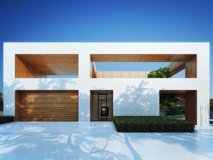 minimalistický štýl zazelenanie kríkov garážové vchodové dvere